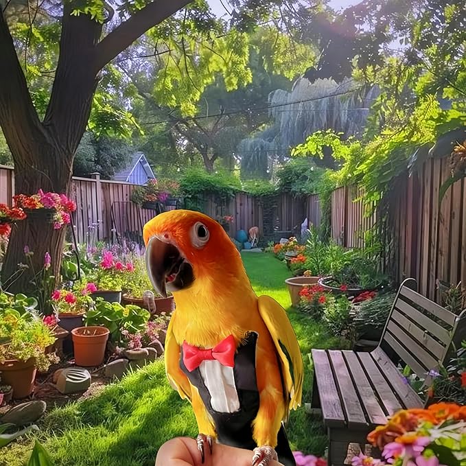 Bird Harness Leather Set Tuxedo Flight Suits with Nappy Diapers Waterproof Inner Layer Urine Wet for Parrot Cockatiel Conure Parakeet Macaw Budgie (L)