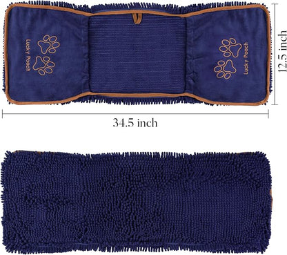 Lucky Pooch® Super Absorbent Shammy Dog Towel - Luxuriously Soft Hand Pockets – 34.5x12.5 – Quick Drying Microfiber Dog Bath Towel – Durable Dog Towels for Drying Dogs (Pack of 2, French Navy/Gray)