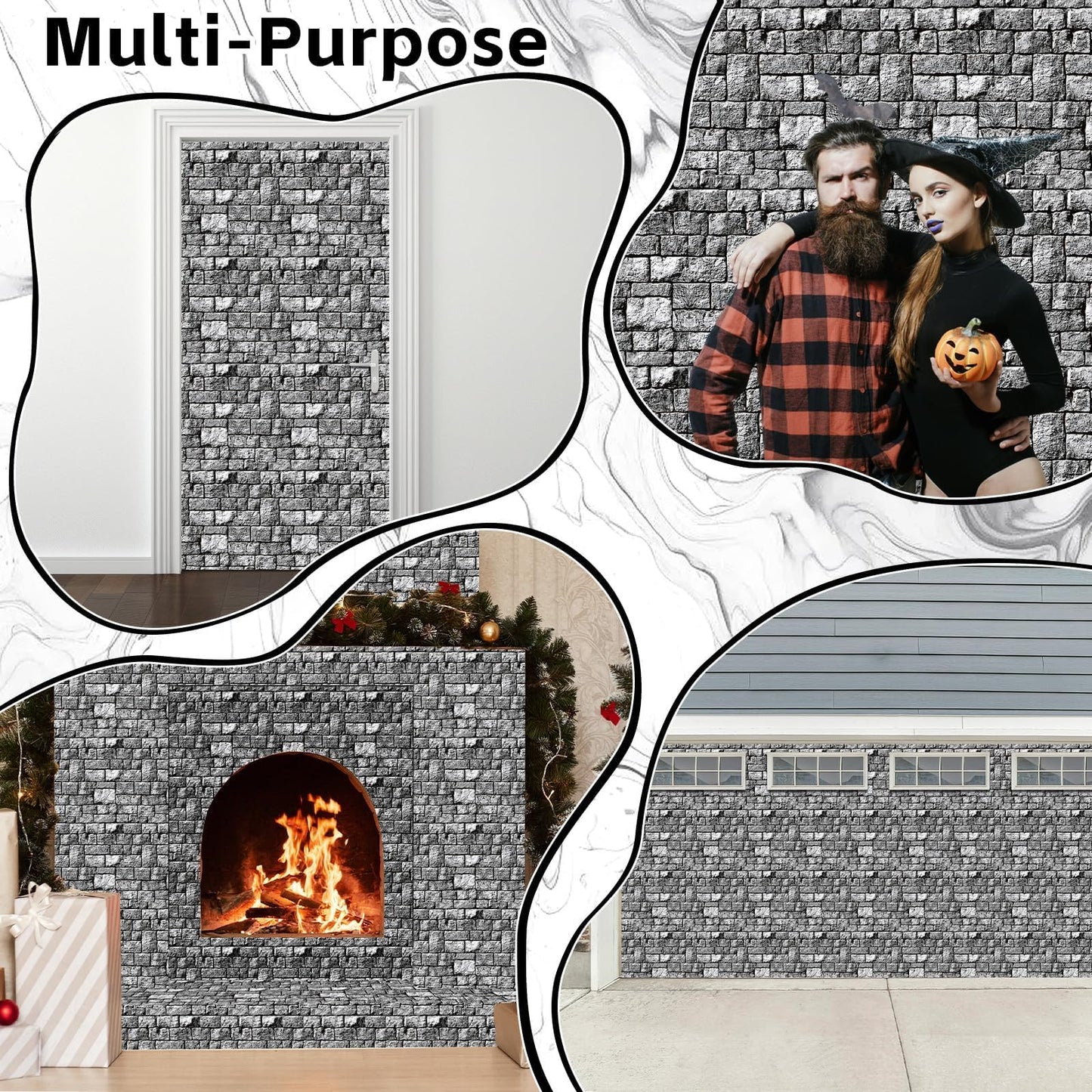 party greeting Brick Stone Wall Tablecloth Roll Disposable Stone Wrapping Plastic Table Cover Castle Backdrop for Halloween Western Birthday Medieval Party Decoration Favors Supplies 100FT x 51 Inch