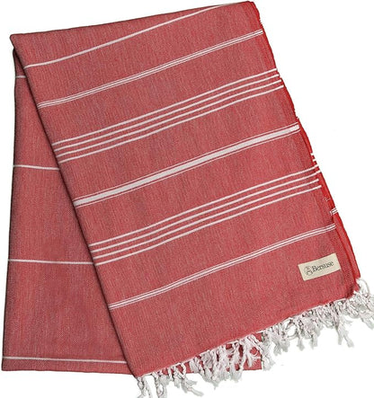 Bersuse Towels Anatolia XL Beach Blanket Throw Blanket Turkish Towel 100% Cotton Extra-Large Quick-Dry Lightweight Premium Peshtemal Towel - 61x82 Inches, Red