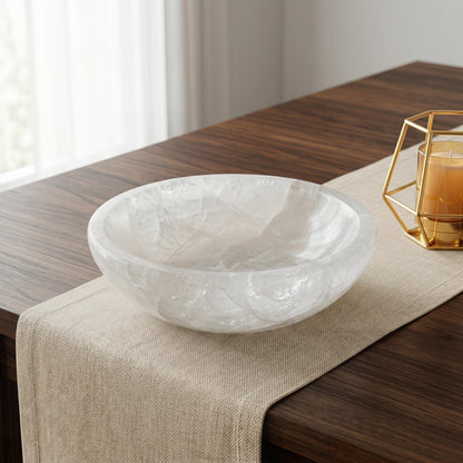 YeasHome Calcite Stone Bowl, Pure White, Natural Marble Crystal 20cm
