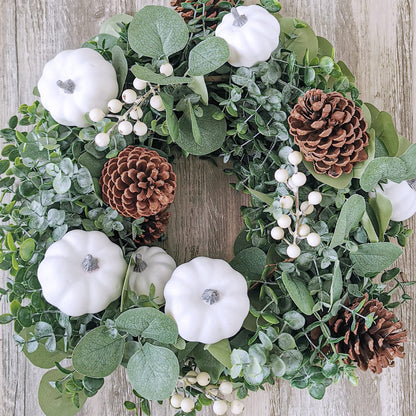 Winlyn Fall White Pumpkin Artificial Eucalyptus Garland with Pumpkins Pinecones Berries - Fall Decor, 5.9' L - Farmhouse Wedding Arch Backdrop, Thanksgiving Mantel, Table Runner, Centerpiece