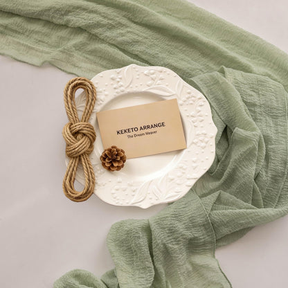 Keketoarrange Sage Green Table Runner Cheesecloth 120 Inch 10 FT Rustic Boho Cheese Cloth Table Runner for Wedding Baby Shower Bridal Shower Sheer Gauze Centerpiece Spring Summer Home Decorations