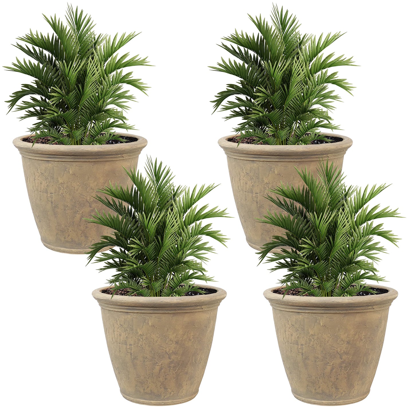 Sunnydaze 24-Inch Anjelica Large Plastic Pot for Plants - Outdoor Double-Walled Large Plastic Planter with Drillable Drainage Holes - Beige - 4pk