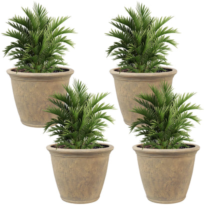 Sunnydaze 24-Inch Anjelica Large Plastic Pot for Plants - Outdoor Double-Walled Large Plastic Planter with Drillable Drainage Holes - Beige - 4pk