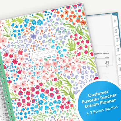 Blue Sky 2026-2027 Weekly and Monthly Academic Year Teacher Lesson Planner Calendar, July 2026 - June 2027, 8.5" x 11", Clear Pocket Cover, Wirebound, Laminated Tabs, Storage Pocket, Ditsy Dapple Light