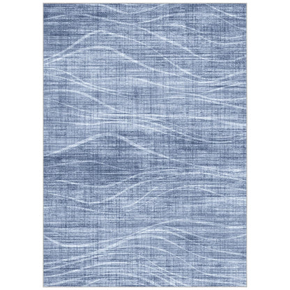 WITSHOCK 5x8 Area Rug Blue Rug for Living Room, Washable Rugs for Bedroom Dining Room Kitchen Nursery, Modern Wave Striped Rugs, Non Slip Stain Resistant Lightweight Carpet Home Decor, Blue