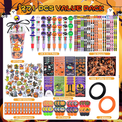LiYiQ 247 Pcs Halloween Party Favors Return Gifts for Party, Student Stationery Gifts from Teacher, Pencil Erasers Notebooks Stickers for Classroom Birthday Goodie Bags Rewards Prizes