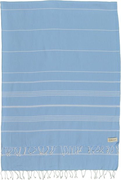 Bersuse Towels Anatolia XL Beach Blanket Throw Blanket Turkish Towel 100% Cotton Extra-Large Quick-Dry Lightweight Premium Peshtemal Towel - 61x82 Inches, Blue