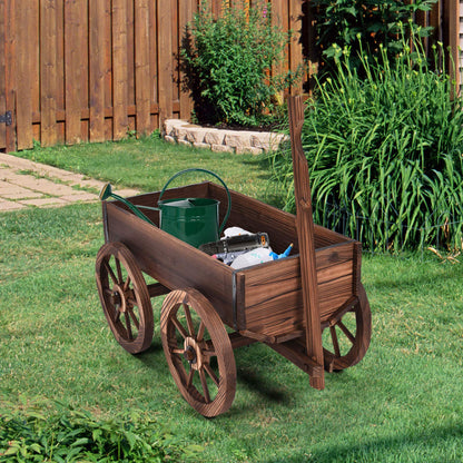 LDAILY Moccha Wooden Wagon, Wood Flower Planter Pot Stand with 4 Wheels for Home Garden Outdoor Indoor