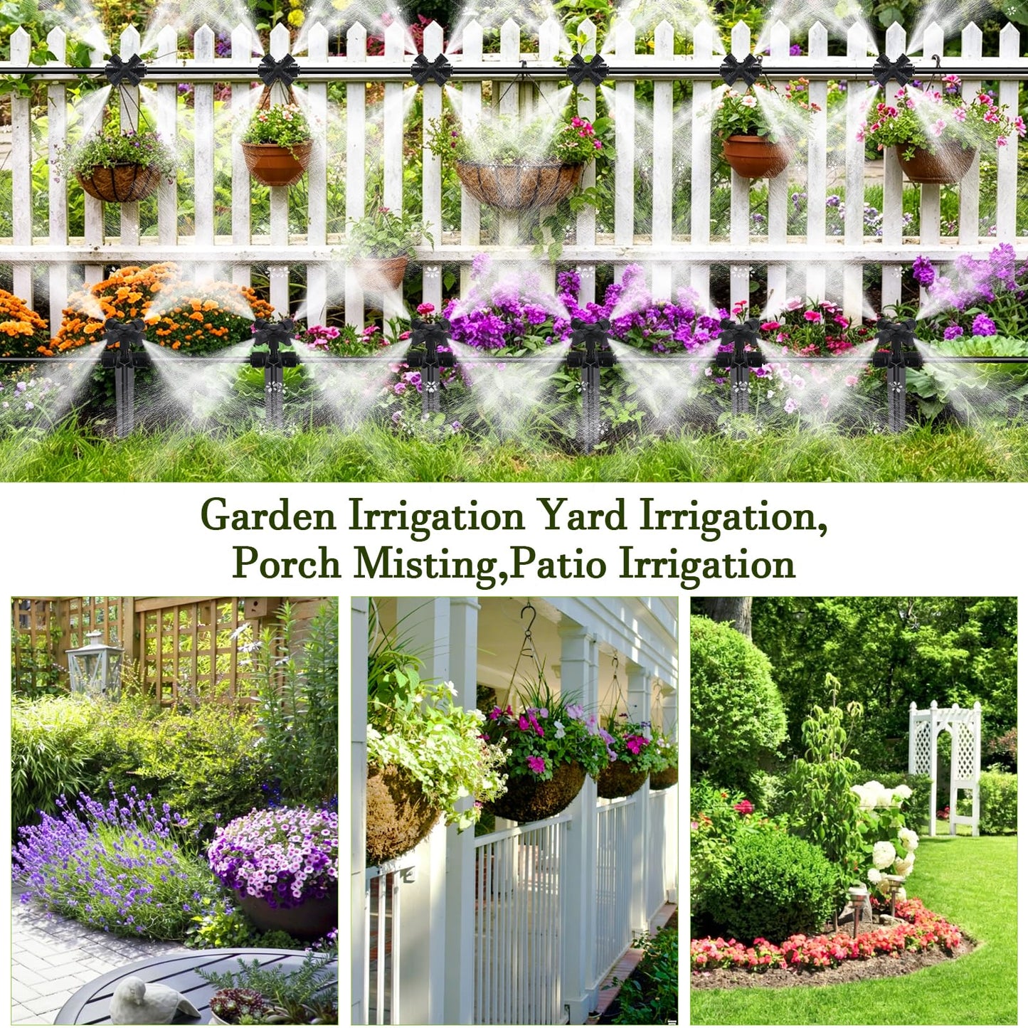 50FT Drip Irrigation System Kit, Garden Watering System with Quick Connectors 1/4 inch Drip Tubing & Quick Connect Fittings Adjustable Mist, Watering System for Outdoor Plants
