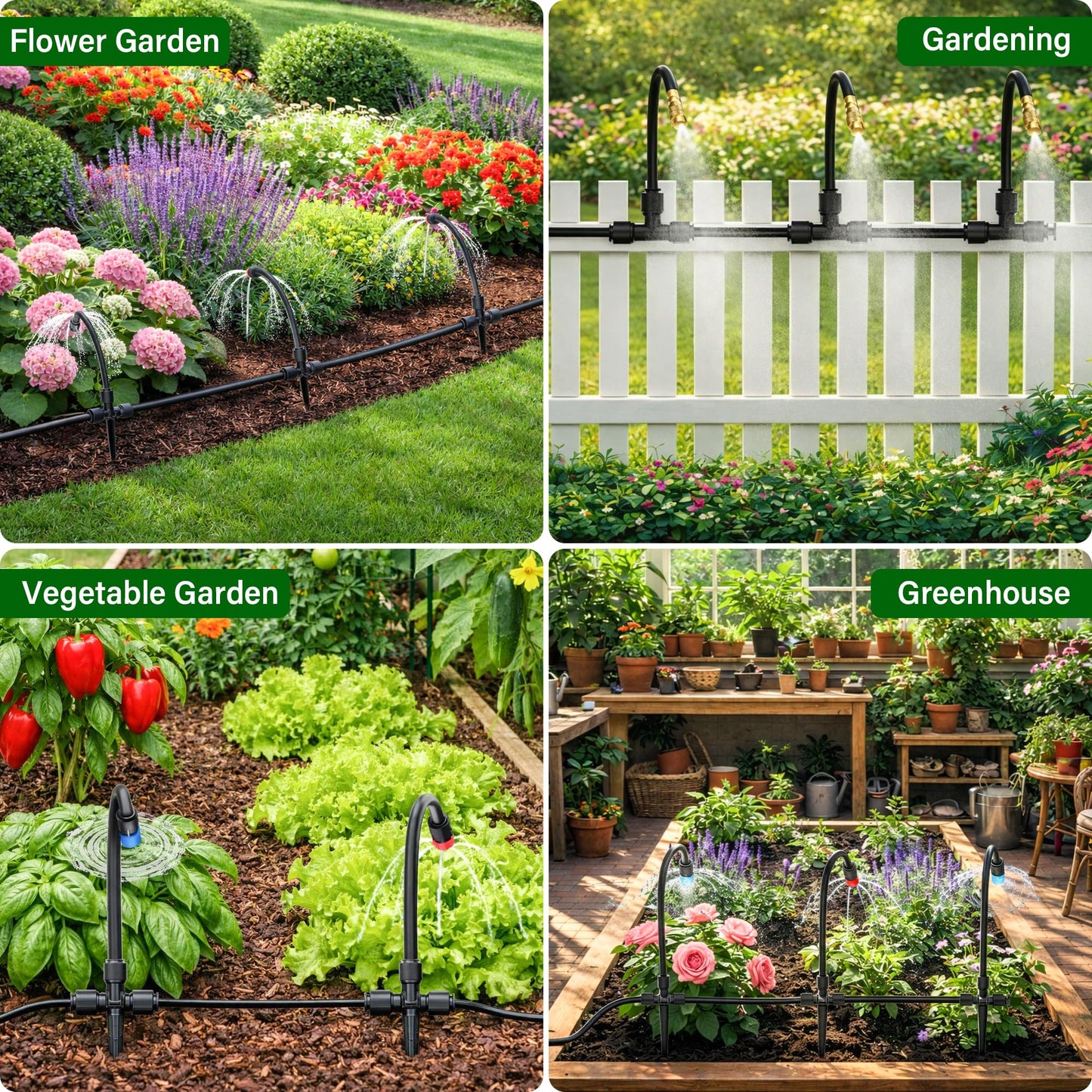 MIXC 2026-Upgrade 360° Adjustable Drip Irrigation System Kit, 133FT Bendable Watering Misting System with 3 Spray Nozzle Types, 1/2" (33FT) & 1/4" (100FT) Tubing for Garden Raised Bed Lawn Greenhouse
