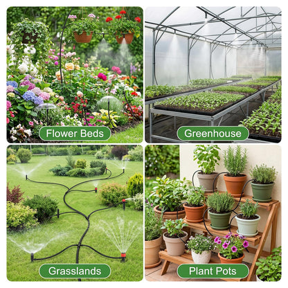 Drip Irrigation Kit – 230FT Automatic Garden Watering System with Quick-Connect 1/4" & 1/2" Fast-Lock Tubing, Adjustable Nozzles & Sprinklers for Greenhouse, Lawn, Potted Plants