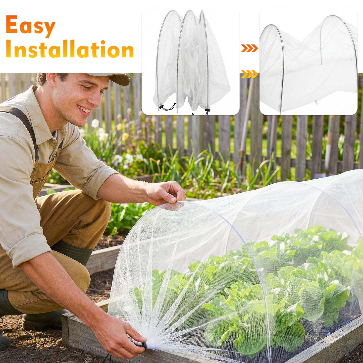 2PCS warmfarm 4ft Garden Row Accelerator Plants Cover, Pop Up Garden Bed Tunnel Net with 6 Stakes, Ready-to-Use Design Garden Beds Vegetable Rows Plant Protector for Protecting Vegetable Fruit