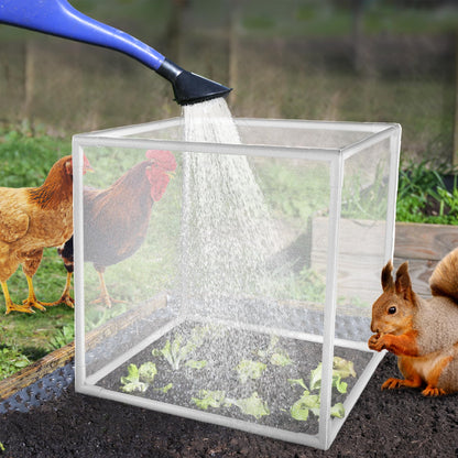 Verdanzia 3 Pack Plant Protectors from Animals, 13.8" X 13.8" Detachable Plant Cages for Outdoor Plants with Netting, Square Plant Cages to Keep Animals Out with Ground Stakes (White)