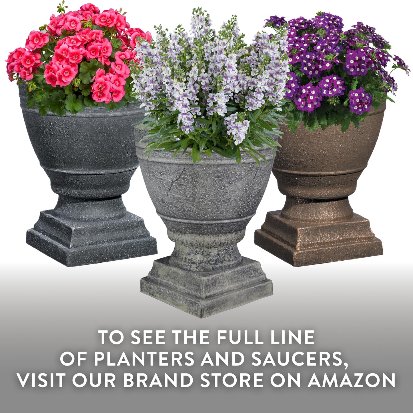 Classic Home and Garden Spartan Urn Planter - Timeless Plant Urn for Floral Displays - Durable Indoor & Outdoor Plastic Garden Planters (14”, Cast Iron)