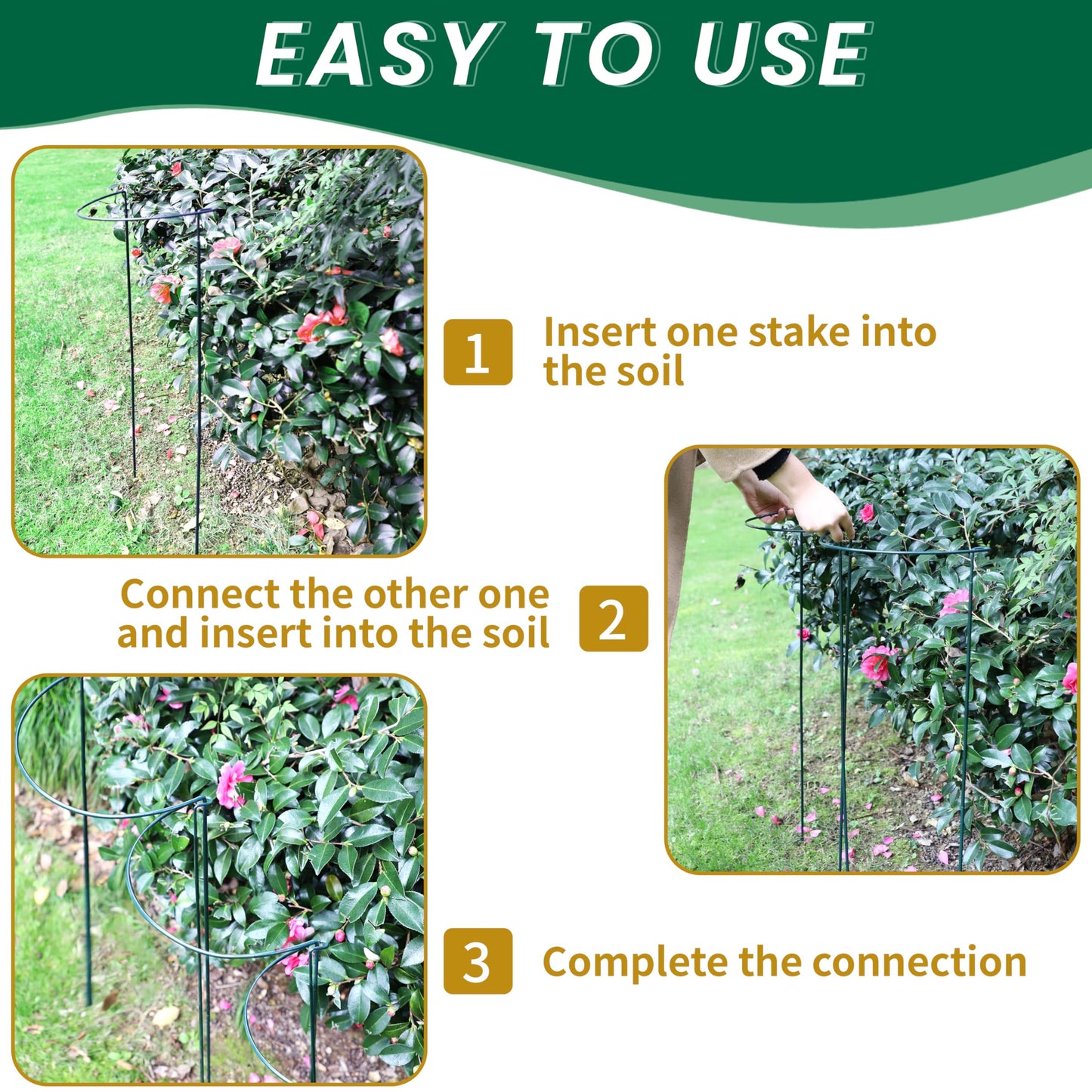 TCBWFY 14" Dx32 H Plant Supports Stakes for Large Heavy Plants,10Pack Peony Supports,Heavy Duty 5mm Wire Peony Cages,Interlock Garden Supports Ring Border Support,Plant Support Cage for Rose Flower