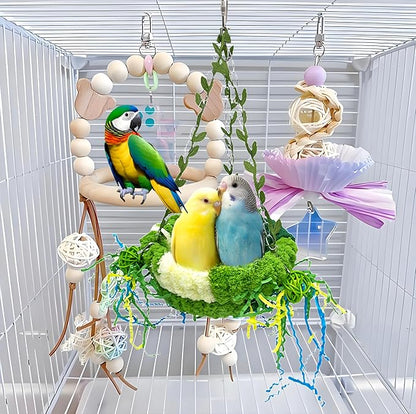 Bird Nest for Cage Bird Breeding Bed Cockatiel Snuggle Nest Parakeet Swing Bed Bird Hanging Hammock Parrot Sleeping Hut for Conure, Budgie, Lovebird, Finch, Small Pets-Green, Large Size