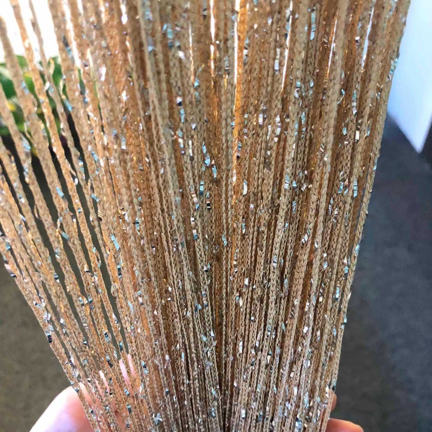 Vagasi 2 Pack 39 x 79 Inch String Curtains for Doorways Room Divider Curtains Hippie Room Decor Hanging Beaded Curtains for Bedroom Closet Door, Champagne
