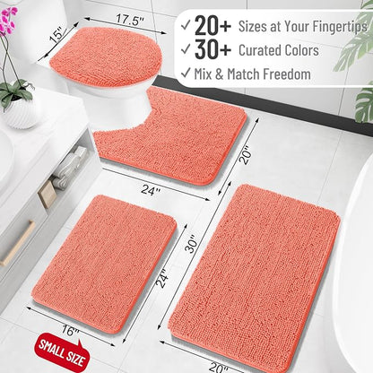 OLANLY Bathroom Rugs 34x21, Extra Soft Absorbent Chenille Bath Rugs, Rubber Backing Quick Dry, Machine Washable Bath Mats for Bathroom Floor, Tub and Shower, Home Decor Accessories, Coral
