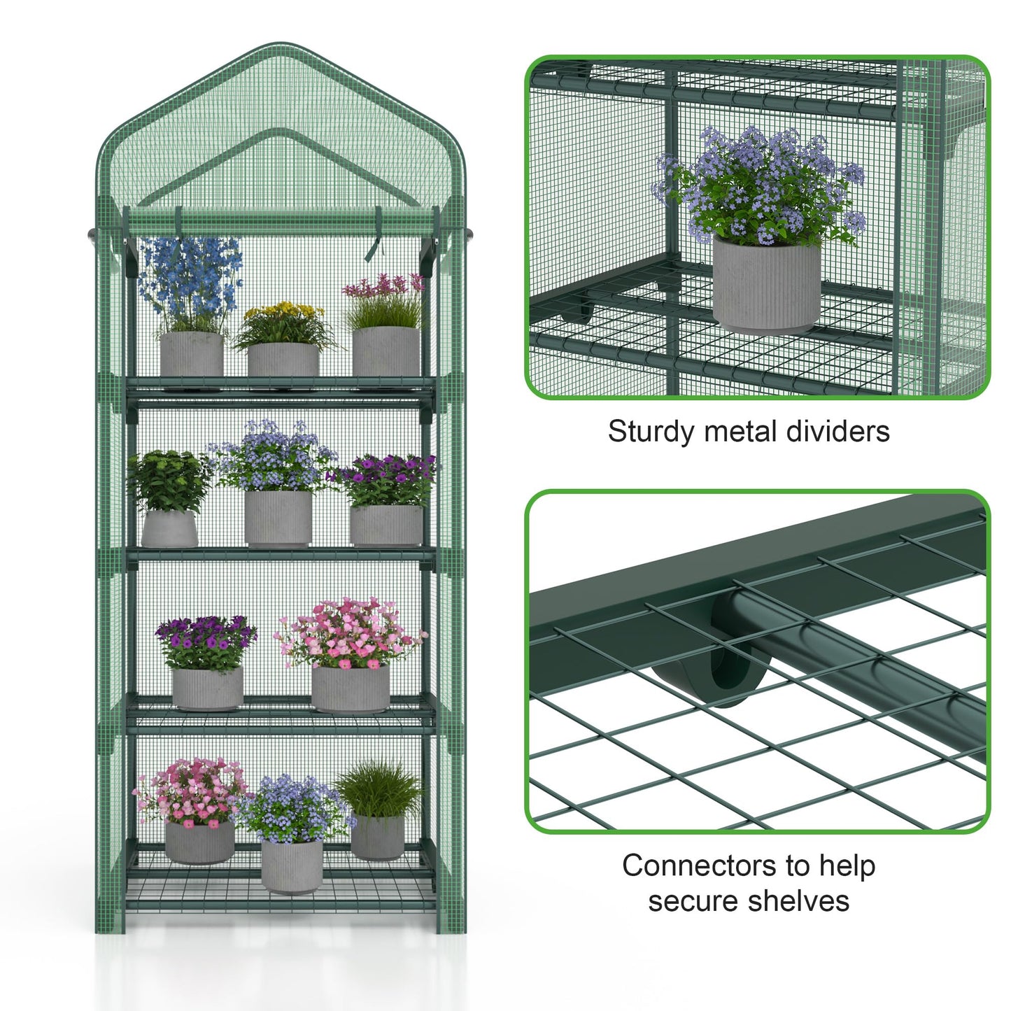 Kecreque Mini Greenhouse 4-Tier Small Greenhouses for Outdoor Indoor 27"x19"x63" Portable Greenhouse w/ Screen Windows & Waterproof PE Cover Green House for Backyard Balcony Seedling Raising