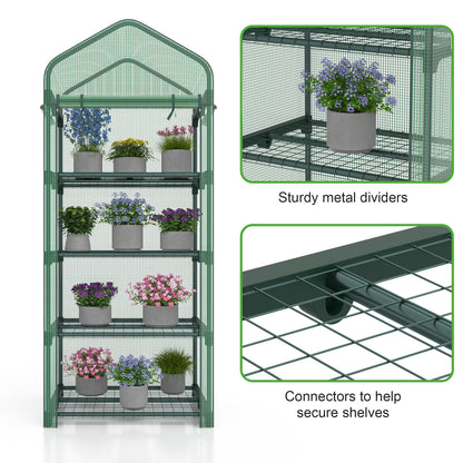 Kecreque Mini Greenhouse 4-Tier Small Greenhouses for Outdoor Indoor 27"x19"x63" Portable Greenhouse w/ Screen Windows & Waterproof PE Cover Green House for Backyard Balcony Seedling Raising