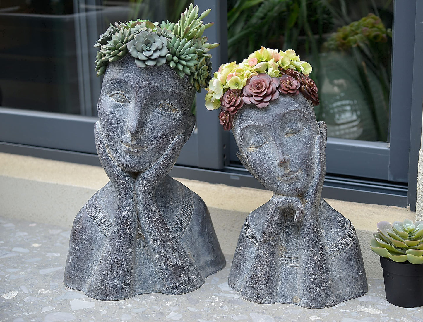 Newman House Studio Head Planter Girl Sculpture Large Face Flower Pot Succulents Cactus Pot for Home Garden Decor, Set of 2