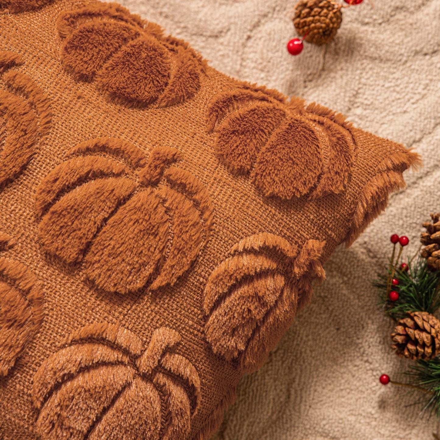 SINYASAN Burnt Orange Fall Pumpkin Decorative Throw Pillow Covers Set of 2, 18x18 Inch Soft Plush 3D Embroidered Halloween Pillow Covers for Fall Decorations Farmhouse Cushion Covers for Thanksgiving