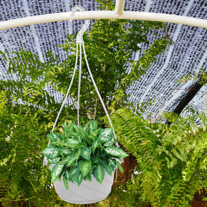 DOITOOL 10 Sets Hanging Planter Basket with Drainage Hole Round Flower Plant Pot Fence Railing Wall Planter for Ferns Ivy Crawling Plants Indoor Outdoor White