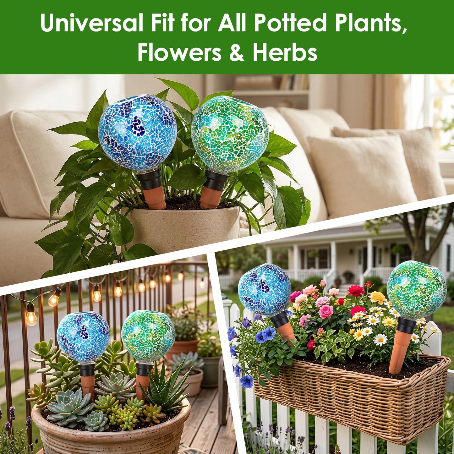 Chonsun Terracotta Watering Spikes Mosaic Plant Watering Globes for Outdoor Plants 2 Pack Automatic Plant Waterer Indoor for Pots Garden Office