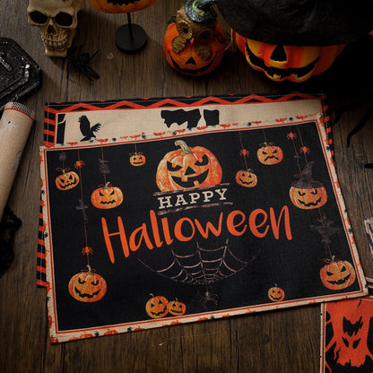Umigy 6 Pcs Halloween Placemats 12"x18" Gothic Bat Placemats Kitchen Decoration Washable Witch Place Mats Rectangle Skull Table Mats for Halloween Dining Table Accessories(Classic)