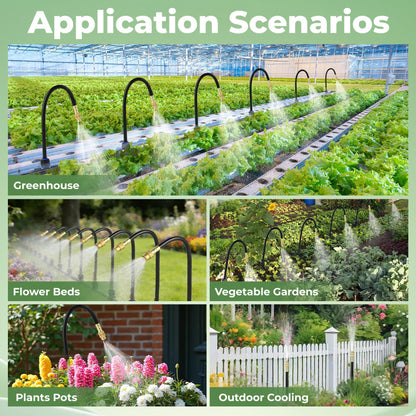 50FT Drip Irrigation System for Starter: Small Garden Quick Connect 1/4" PE Water Tubing Automatic 11Pcs Sprinkler Kit Adjustable Misting Part Watering Hose Outdoor Raised Bed Plants Flower Greenhouse