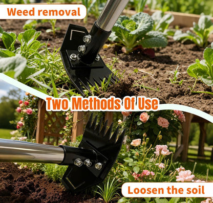 ATLRGISL Weed Puller Tool with Long Handle, Manual Weed Remover Tool, 2 in 1 Weed Rake&Grabber and Garden Hoe, Dandelion Gardenia Heavy Duty Uprooting Tool for Yard, Lawn and Garden, 58Inch