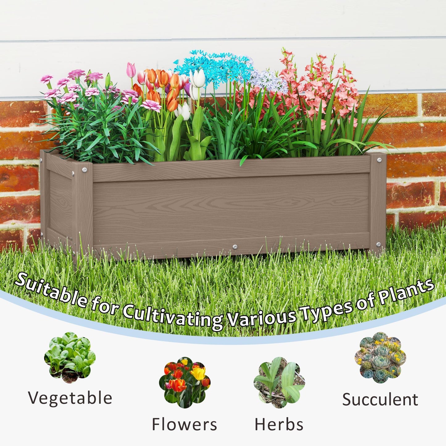 KETOYARK HDPE Raised Planter Box Outdoor,Rot-Resistant and Non-Cracking,Small Raised Beds for Gardening 29.5 * 14.4 * 9.8 in for Yard,Lawn,Outdoor Planter Boxes Rectangle with Drainage Holes Brown