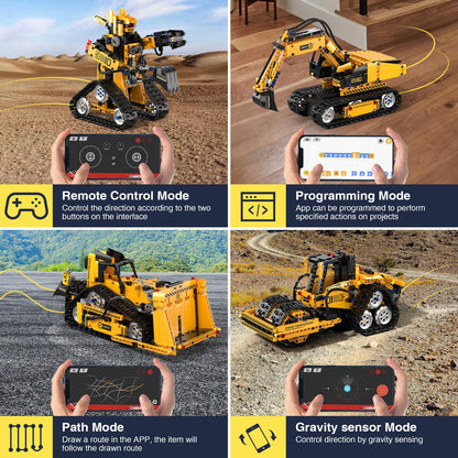 5 in 1 Building Toys STEM Robotics Kit for Kids 6-14, Remote & APP Controlled STEM Excavator/Truck/Robot/Bulldozer/Roller, 535 PCS Blocks RC Robot Erector Sets, Birthday Gift for 8 10 11 12+ Years Old
