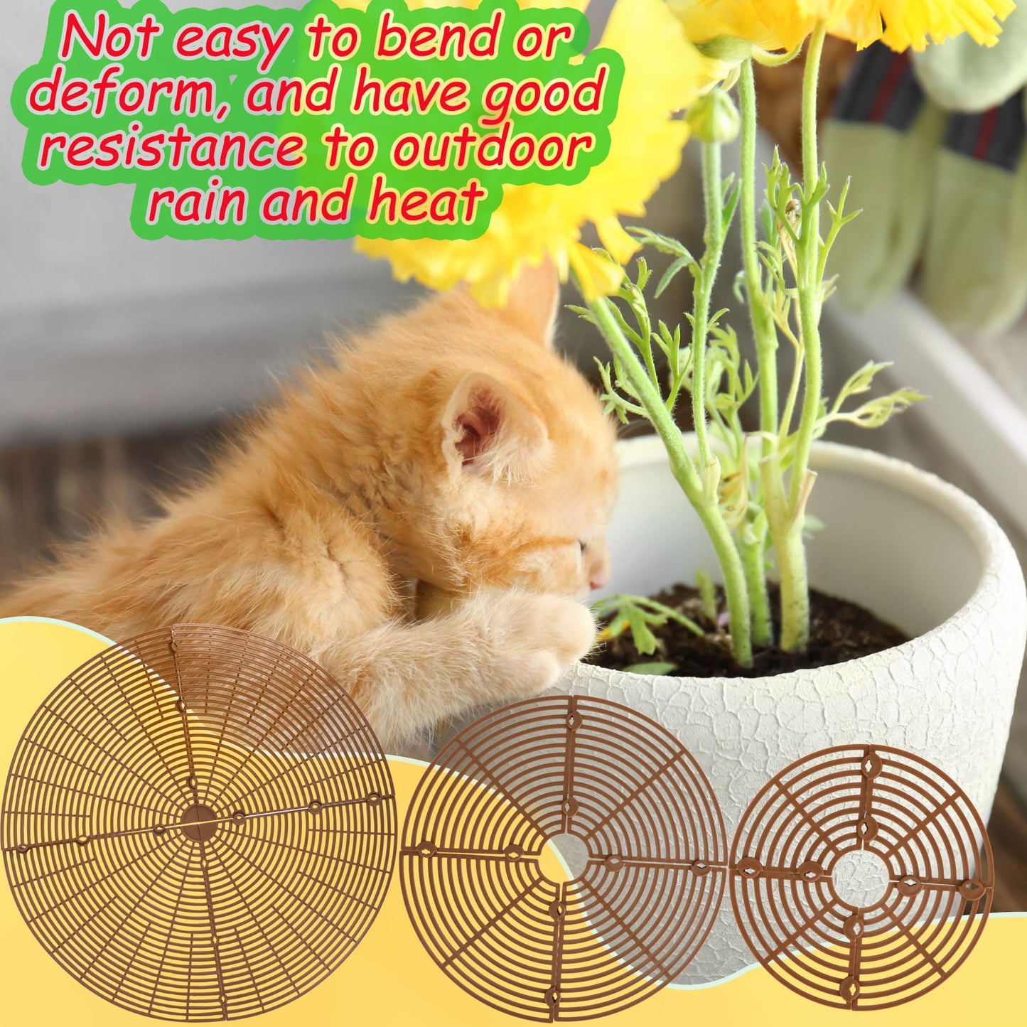 8 Pcs Plant Pot Grid Cuttable Flower Soil Protector 3 Pcs 20.8" 3 Pcs 11.8" and 2 Pcs 7.5" Plant Pot with 76 Pcs Stakes ABS Environmentally Friendly Plastic Cat Pet Digging Stopper for Indoor Outdoor