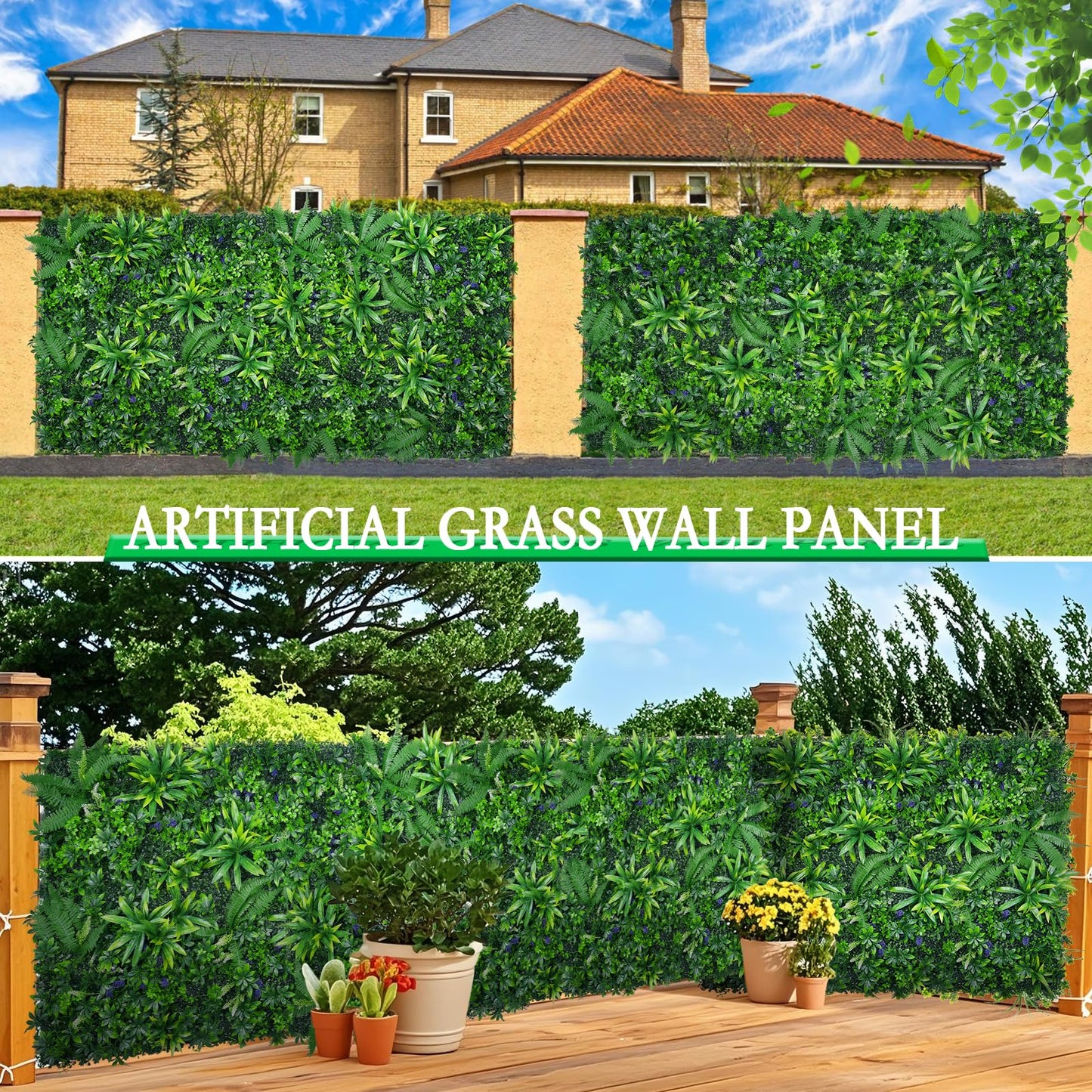 Yangrass 12pcs 20''x20'' Grass Wall Panels, Artificial Hedge Panels Greenery Wall, UV Protected Faux Grass Backdrop Privacy Fence Screen, Greenery Wall for Outdoor Indoor Garden Birthday Wedding Decor