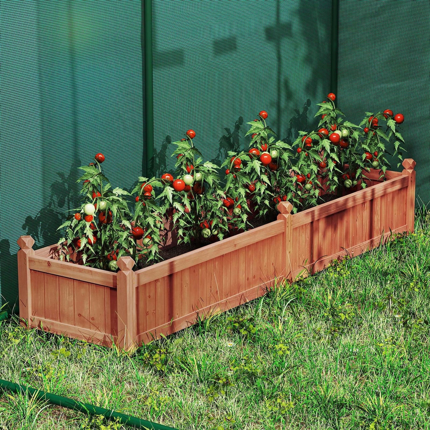 HAPPYGRILL Raised Garden Bed, Wood Elevated Flower Box with 8 Drain Holes, Liner, for Flowers, Vegetables, Herbs, Fruits, Outdoor Planter Box for Backyard, Garden, Lawn, 89" x 23.5" x 16"