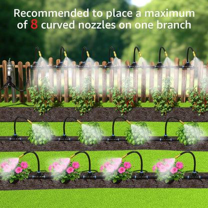 Bluepro Drip Irrigation System 100FT 1/4", 2026-Upgrade Garden Sprinkler Kit with 16PCS 360° Adjustable Copper Nozzles, Automatic Misting Watering System for Raised Beds, Greenhouse, Lawn, Patio, Yard