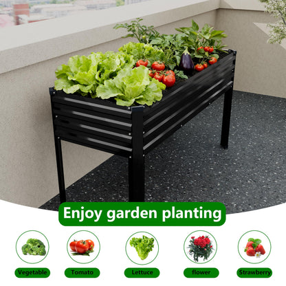 Vengarus Galvanized Raised Garden Bed Outdoor with Legs,48×18×30in Metal Elevated Raised Planter Box for Backyard, Patio, Balcony, 300lb Capacity,Black(2PCS)