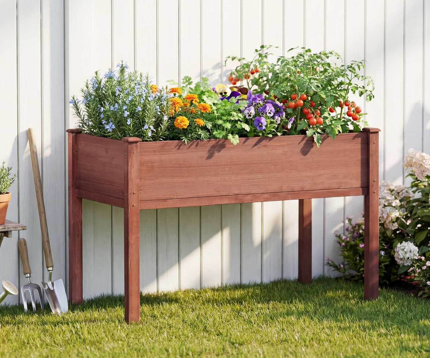 Raised Garden Bed with Legs, 48x24x30'', Outdoor Wood Elevated Planter Box, Thick Legs, w/Liner