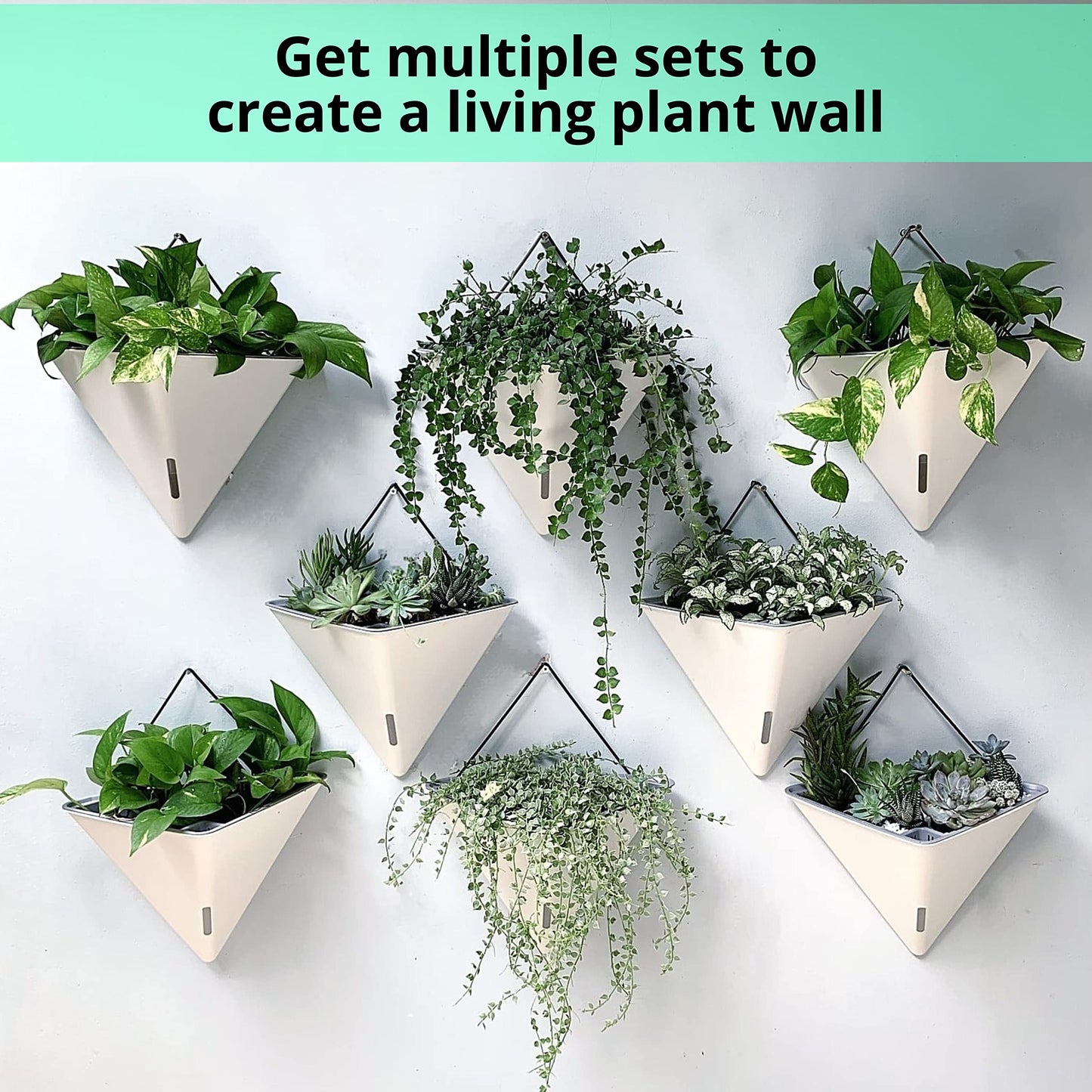 LaLaGreen Bundle - 12" x 2 Pack Black + 12" x 4 Pack White Large Self Watering Geometric Hanging Flower Vase Vessel with Metal Hanger, Modern Stylish Wall Mounted Succulent Pot Holder Decor