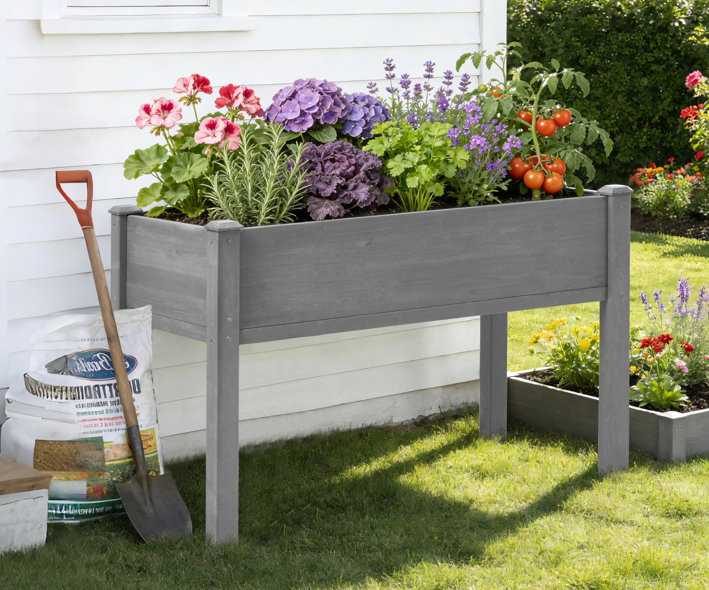 48×24×30 Inch Raised Garden Bed with Legs, Solid Wood Elevated Planter Box Stand with Liner for Outdoor Patio, Backyard & Balcony