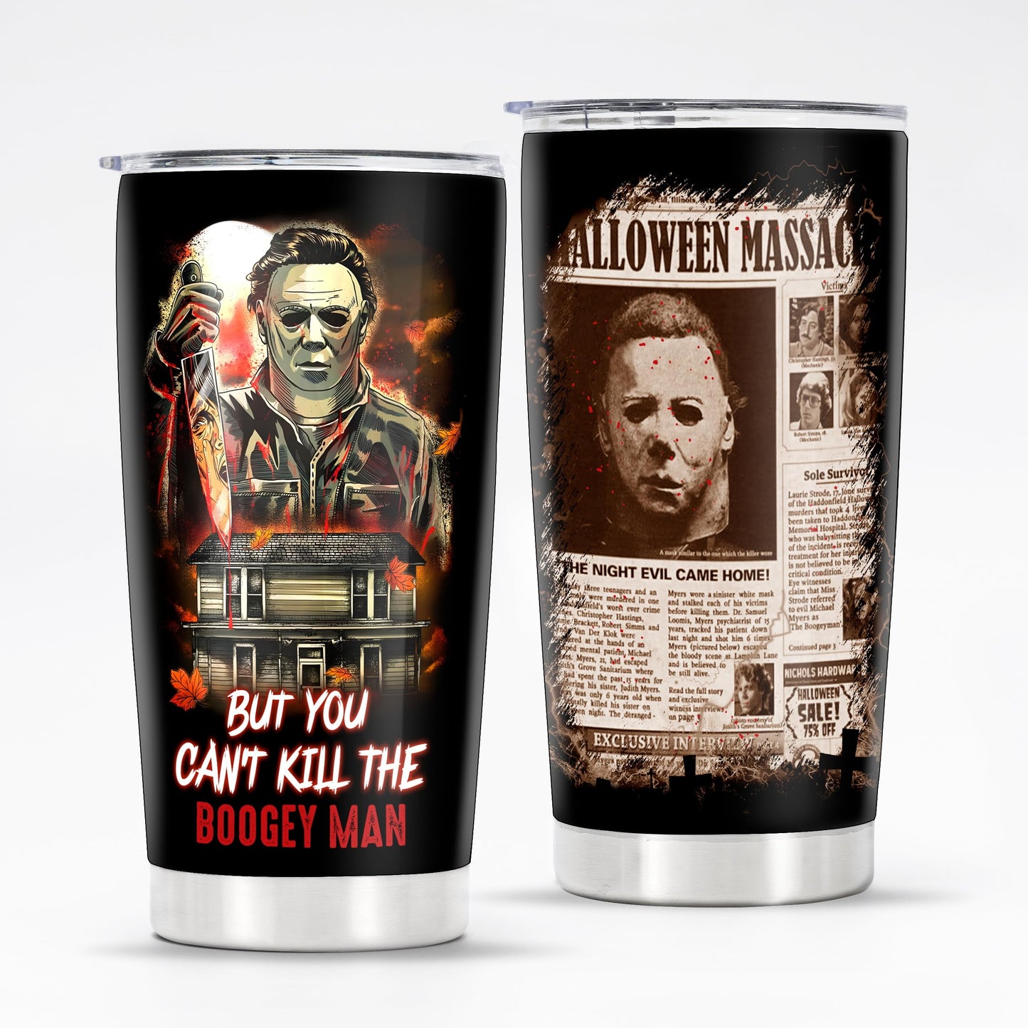 Keraoo 20oz Horror Tumbler, Gift for Men & Women - Halloween Mug & Cup - The Boogey Man Decoration