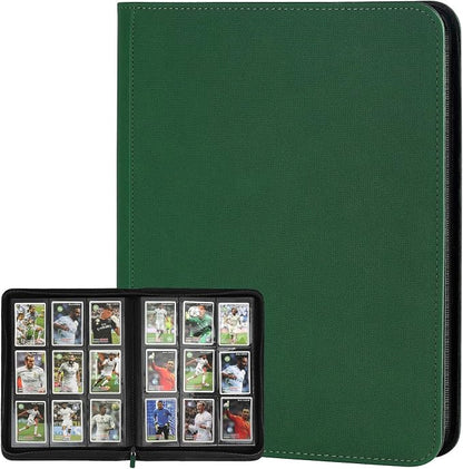 360 Cards Ringless 9-Pocket Side Loading Trading Card Binder, PU Zipper Fixed Page Card Album for TCG Sports Cards, Not Fit Top Loaders (DARKGREEN)