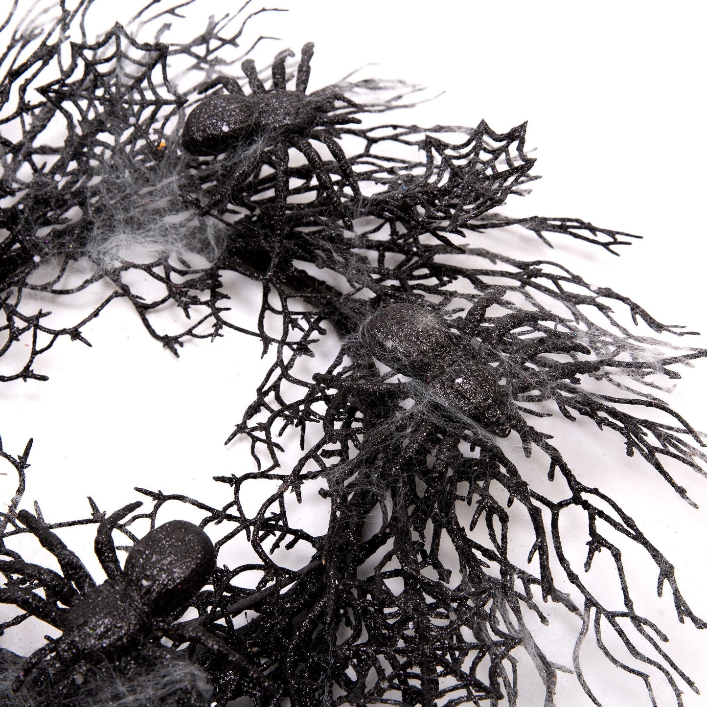 Skrantun 18 Inch Halloween Wreath Black Wreath with Spiders and Webs Door Wreath with Halloween Decorations for Halloween Party and Holiday Decorations