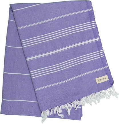 Bersuse Towels Anatolia XL Beach Blanket Throw Blanket Turkish Towel 100% Cotton Extra-Large Quick-Dry Lightweight Premium Peshtemal Towel - 61x82 Inches, Dark Purple