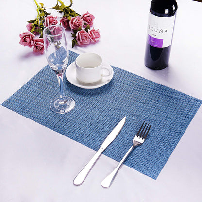 Zupro Placemats Set of 4 for Kitchen Dining Table Washable Braided Table Mats Heat-Resistant Placemats Non-Slip Woven PVC Vinyl Place Mats for Everyday use or Holidays Dinner BBQs 18"x12" (Hemp Blue)