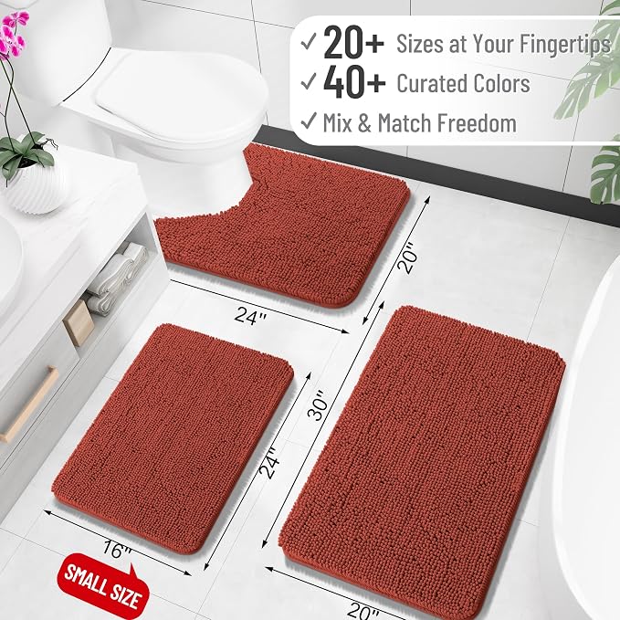 OLANLY Large Bathroom Rugs 50x30, Soft Absorbent Chenille Bath Rugs, Rubber Backing Quick Dry, Machine Washable Bath Mats for Bathroom Floor, Tub and Shower, Home Decor Accessories, Rustic Terracotta