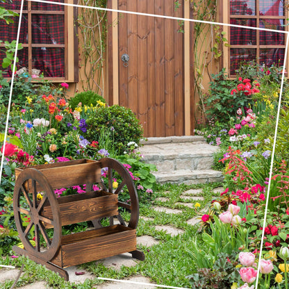 Beeveer 3 Tier Wooden Wagon Planter Box 24" x 24.5" x 22.5" Garden Planter for Outside Wood Planter Box with Drainage Holes Decorative Planters for Patio Garden Balcony Vegetables Flowers Herbs